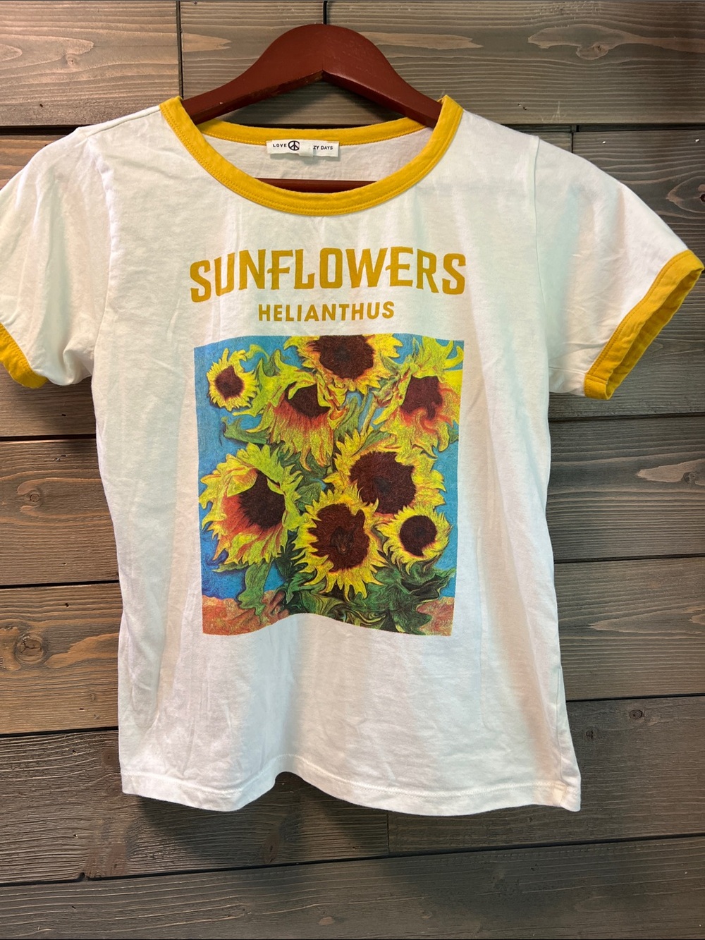 Love Tree White & Yellow Sunflowers Graphic Ringer Tee